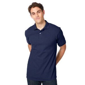 NEW - Hanes EcoSmart Men’s Polo Shirt, Navy | Small & Medium - BUNDLE of 3